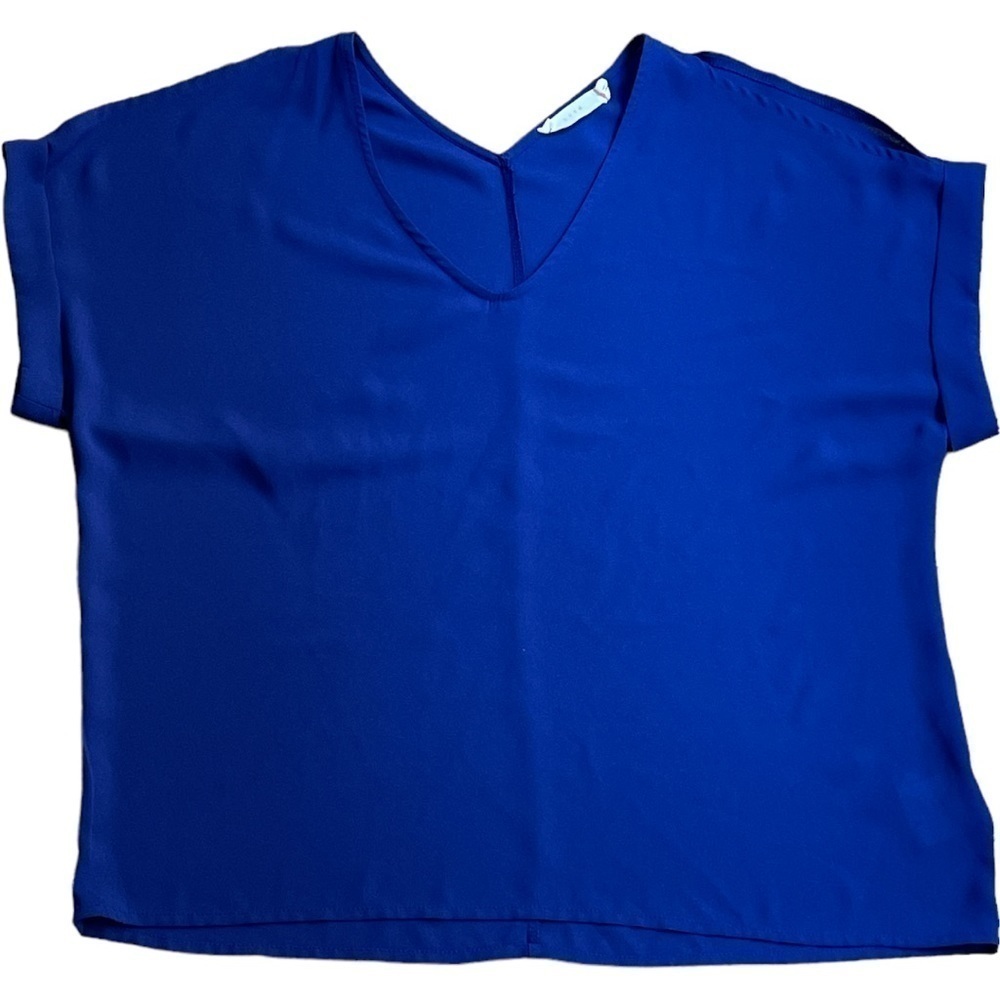 LUSH Royal Blue V-Neck Short Sleeve Chiffon Blouse Women’s XS